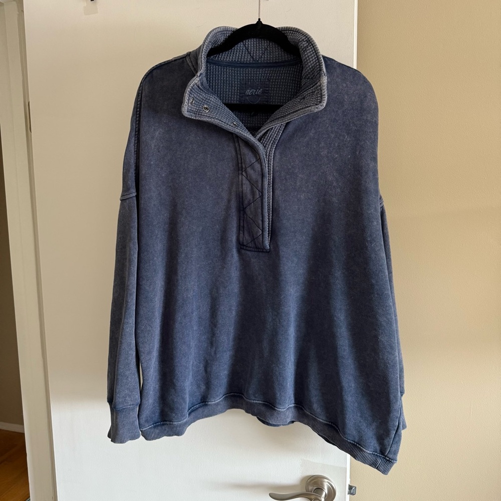 aerie Washed Navy Half-Zip Sweatshirt
